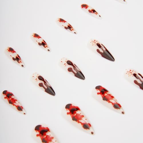 Halloween Press On Nails Long Stiletto Fake Nails with Blood Drop Design - Variation 13