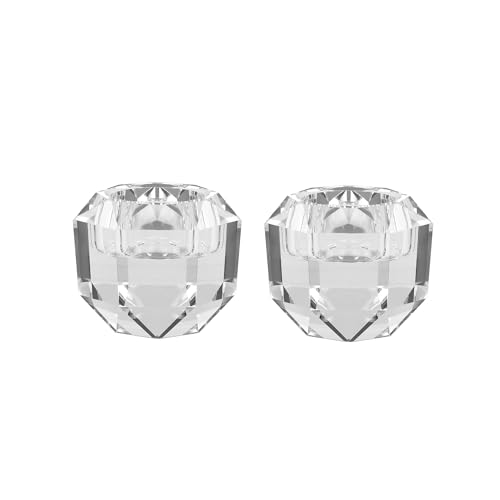 Crystal Tealight Candle Holders Pack of 2 - Handcut Faceted Design, 2.7x2.3 Inches Variation W2.7"×H2.3"