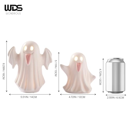 Halloween Ghost Figurines Set - Light Up Ceramic Ghost Decor, Pink & White Variation