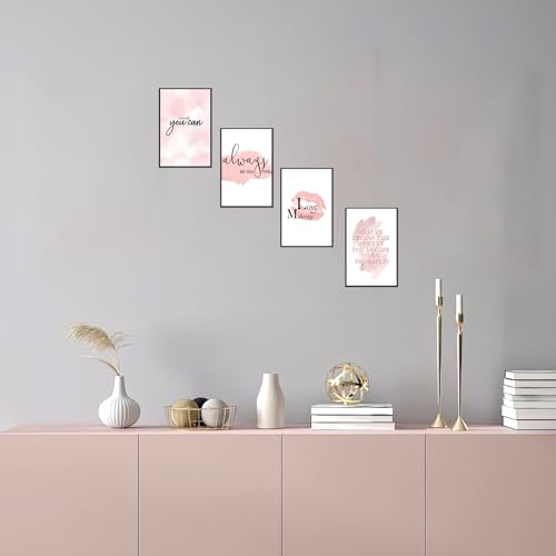 Pink Motivational Wall Art Canvas Set of 4 - Fashion Quote for Girls Room Decor