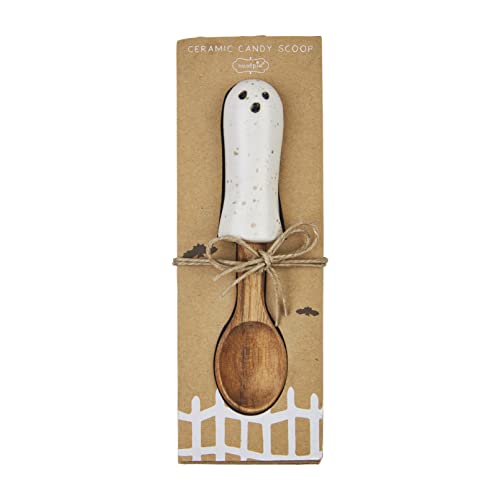 Halloween Ghost Candy Scoop – Stoneware & Wood Trick-or-Treat Kitchen Tool