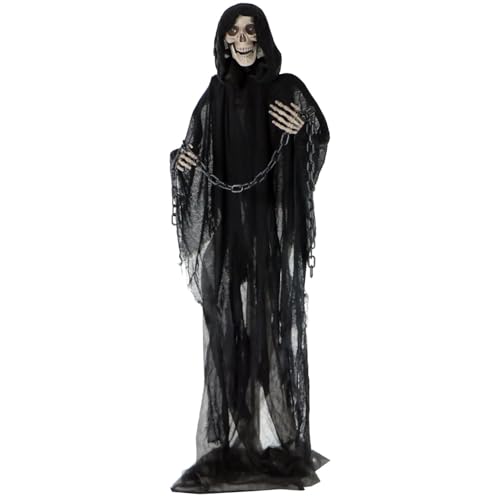 65-Inch Life-Size Grim Reaper Animatronic with Chain - Halloween Prop
