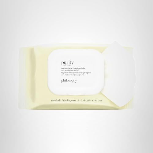 philosophy purity made simple one-step facial cleansing cloths - easily removes makeup, dirt & oil on the go - skin is left clean and comfortable with no rinsing needed - 100 Count