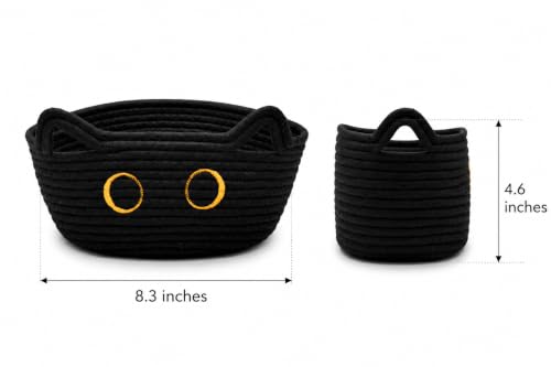 Black Cat Cotton Rope Storage Basket - Small, Cute, Foldable Organizer