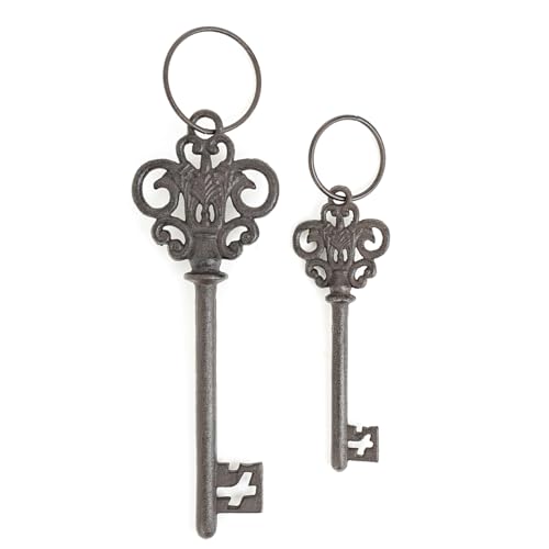 Rustic Brown Cast Iron Skeleton Keys Set - Large Vintage Old-Fashioned Keys - 2 Pieces
