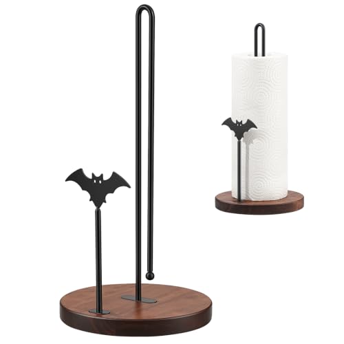Gothic Bat Wooden Paper Towel Holder Countertop - Black Iron Decor