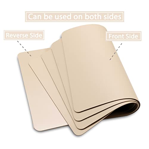 Set of 2 Waterproof Leather Heat-Resistant Wipeable Placemats for Dining Table - Buff