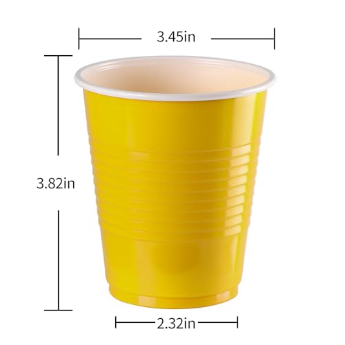 Disposable Colored Plastic Cups - 12 Ounce Party Cups - Yellow - 100 Pack