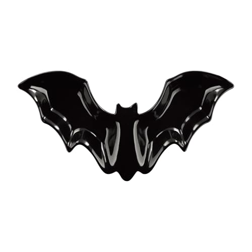 Bat-Shaped Melamine Serving Platter - Halloween Party Tray, Black, 16 x 8.5 Inch