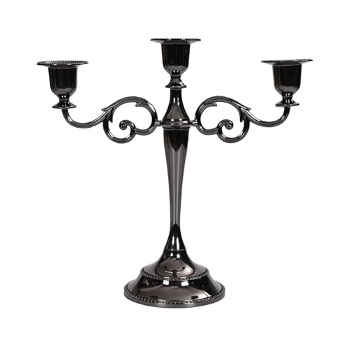 Glossy Black 3-Arm Metal Candelabra - 10.2 Inch Tall Candle Holders