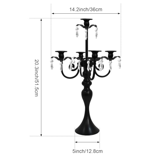 Black 5-Arm Candelabra Centerpiece for Table - 20.3 Inch Tall, 2 Pack Variation