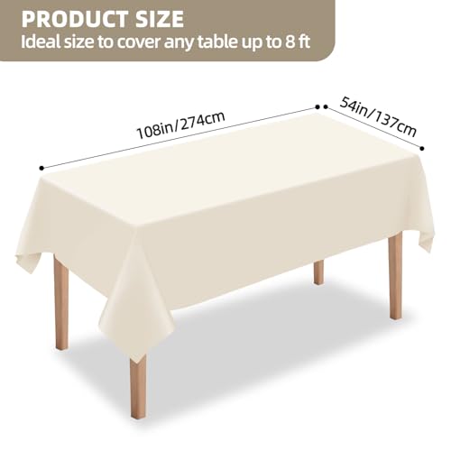 Ivory Disposable Plastic Tablecloth 54 x 108 Inch Pack of 2 - Waterproof & Tear-Resistant