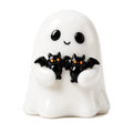 Halloween Ghost Figurine with Bats - Glossy White Spooky Decor, Bat Ghost Variation