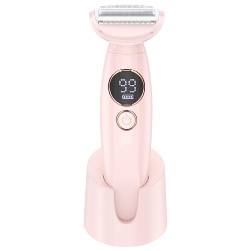 ANYLIV 3 in 1 Bikini Trimmer for Women, Electric Razors for Women with Display, Painless Bikini Trimmer, USB Charging, Electric Shaver for Woman,Shaver for Woman for Face, IPX7 Waterproof,Shell Pink