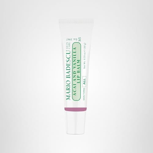 Mario Badescu Moisturizing Acai and Vanilla Lip Balm for Dry Cracked Lips, Infused with Coconut Oil and Shea Butter, Ultra-Nourishing Lip Care Moisturizer for Soft, Smooth and Supple Lips, 0.35 Oz
