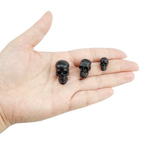 Small Black Plastic Skull Heads Decor Pack of 3 - Halloween Crafts & Party Decorations