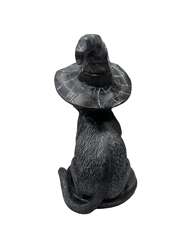 Gothic Black Cat Figurine Witch Cat with Glass Ball - Handcrafted Resin Decor