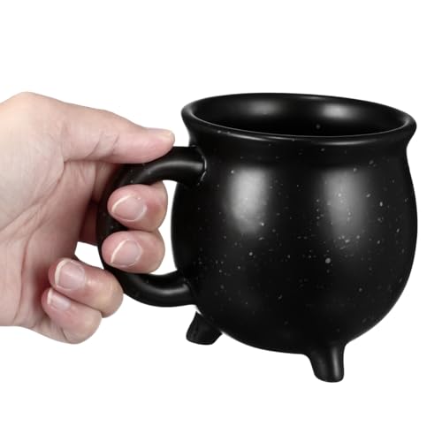 Halloween Witch Brew Cauldron Mug 450ML Black Ceramic Drinkware - Decorative Cauldron Cup