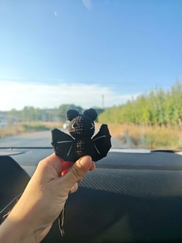 Handmade Crochet Bat Car Mirror Hanging Decor - Cute Vehicle Rear View Ornament