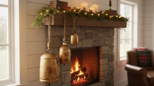 Rustic Brass Decorative Cow Bells Set of 3 - Christmas & Holiday Decor