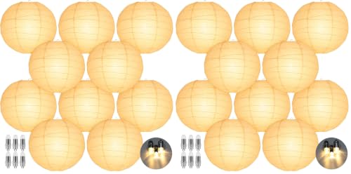 10 Inch White Paper Lanterns with Lights - Pack of 2 Indoor Outdoor Party Decor