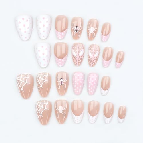Press On Nails Halloween Style-31 Medium Almond Pink False Nails 24Pcs