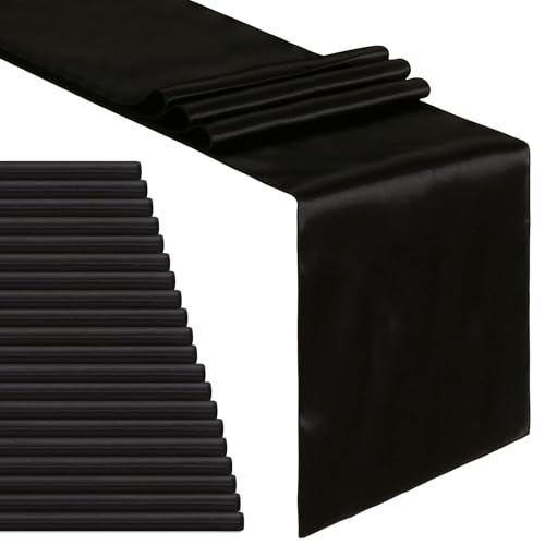 Black Satin Table Runners 20 Pack 12x108 Inch - Elegant Home & Wedding Decor