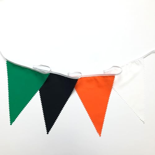 Fabric Bunting Banner for Parties and Events - 40Ft Green Black Orange White Triangle Flags