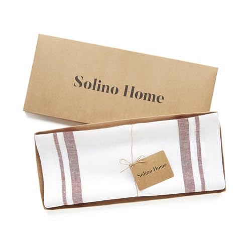 Solino Home 100% Linen Table Runner Burgundy & White Stripes 14x48 in Variation