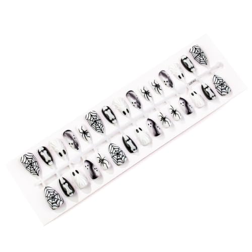 Gothic Halloween Press On Nails Short Almond Spider Ghost Set - Variation 31