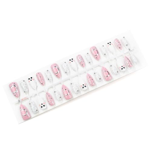 Aoustratum Style05 Halloween Press On Nails - Cute Ghost & Moon Design, Medium Almond Shape, 30 Pieces