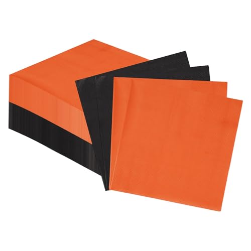 Black & Orange Paper Napkins 100Pcs - Halloween Party Disposable Hand Towels - 6.5x6.5in