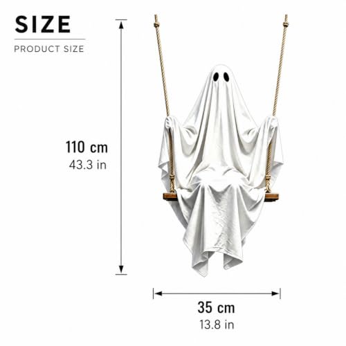 Halloween Static Window Cling - Cute White Ghost on Swing - Reusable Spooky Ghost Window Sticker - Style6