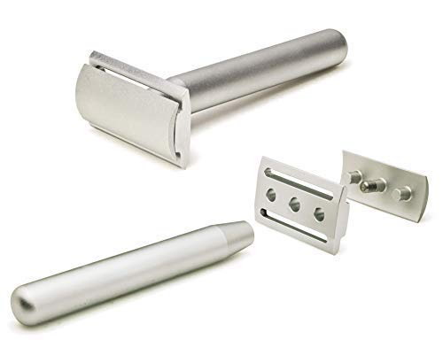 Standard Razors Aluminum Double Edge Safety Razor - Raw Silver | Three Piece Double Edge Safety Razor