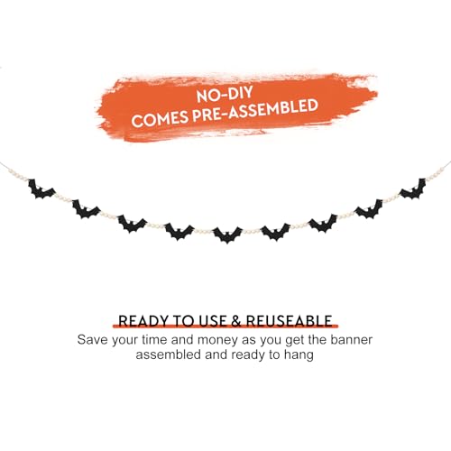 Halloween Felt Bat Garland with Wooden Beads - Indoor Holiday Decor