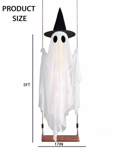 Outdoor 5FT Hanging Ghost Decor with Remote Lights, Waterproof & Stable