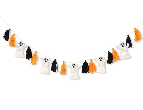 Halloween Ghosts Garland - Macrame Halloween Party Decor, Tassel Banner, Home & Yard Decoration
