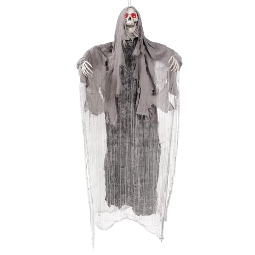 67-Inch Hanging Grim Reaper Halloween Decoration with Lighted LED Eyes