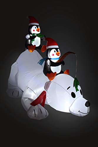 Lighted Christmas Inflatable Penguins Fishing on Polar Bear - 6ft Holiday Yard Decor