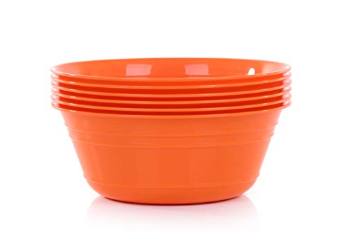Medium Plastic Snack Bowls Set of 6 - 1.8L Orange Party Chips & Candy Bowls