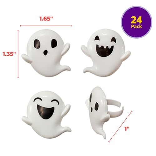 Halloween Ghost Cupcake Toppers - 24 Spooky Plastic Cake Rings for Treats
