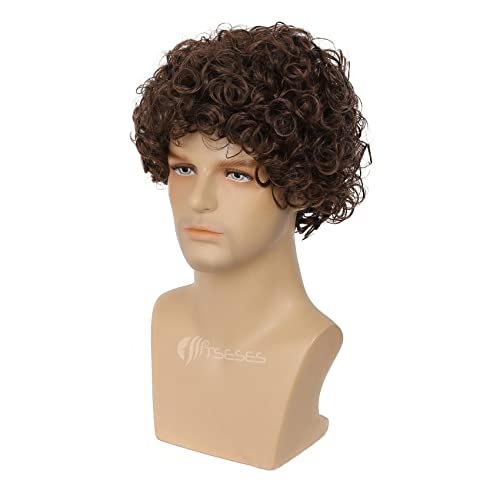 Brown Curly Short Afro Wig for Men - Cosplay Halloween Costume Daily Hair