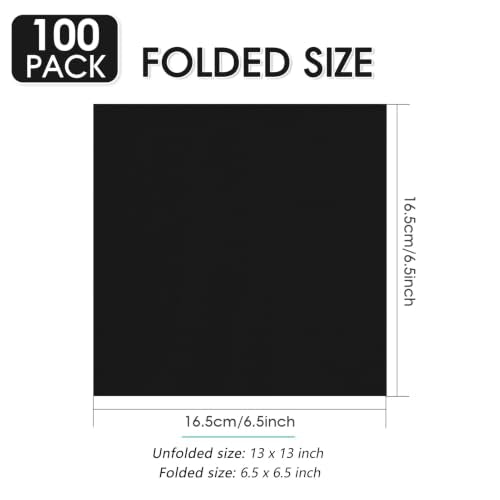 Black Paper Napkins 6.5 x 6.5 Inches - 100 Pack Decorative Party & Everyday Use