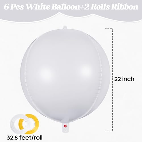 White Metallic Balloon Set - 22 Inch Large Round Foil Balloons for Party Decorations - Variation: White