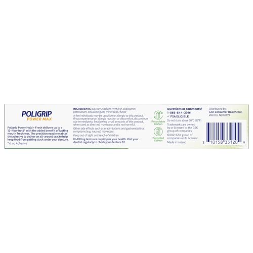 Poligrip Power Max Power Hold + Fresh Denture Cream, Premium Peppermint - 2.2 oz x 4