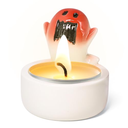 Halloween Ghost Ceramic Candle Holder - Style 2, Scary Cute Tealight Decor