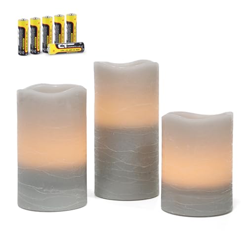 Gray Flameless LED Candles with Timer Set of 3 - Warm White Real Wax Finish