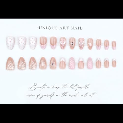 Press On Nails Halloween Style-31 Medium Almond Pink False Nails 24Pcs