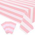 Pink and White Striped Tablecloths 54x108 Inches - 3 Pack, Waterproof & Disposable, Vertical Pink Stripe