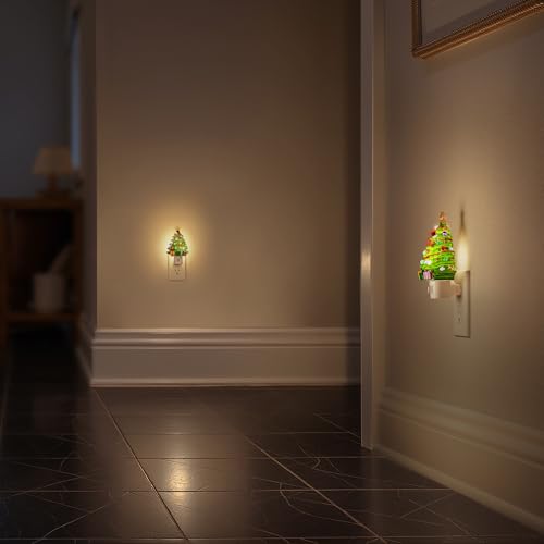Christmas Tree Night Light - 3000K Warm White Plug-in Wall Light - 2 Pack